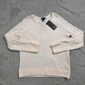 NWT Jones New York‎ Signature Cream V-Neck Cable Knit Sweater Women's Size S